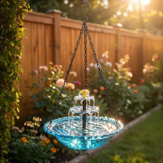 Solar Hanging Fountain That Attracts Beautiful Birds