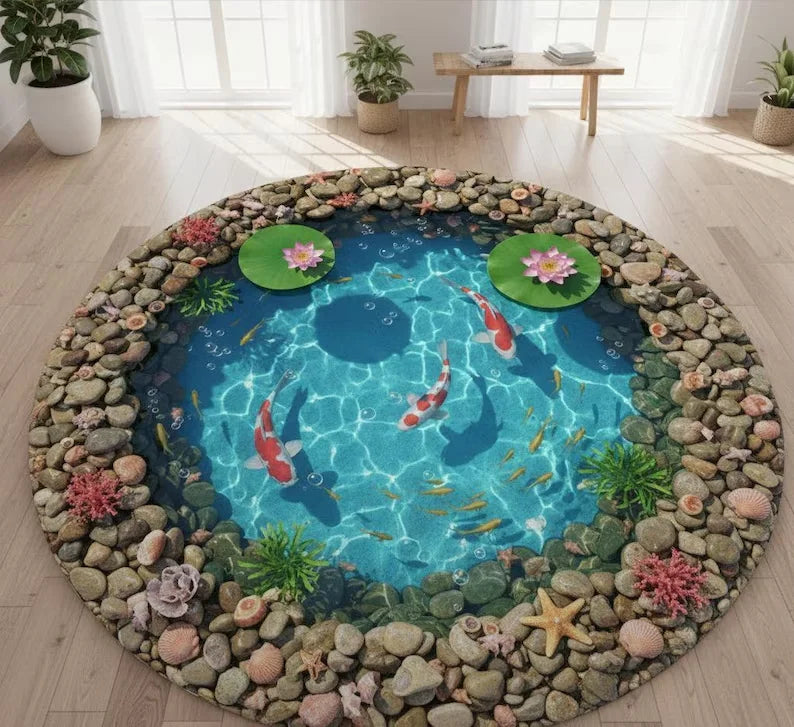 Koi Fish Rug 3D Effect Ocean Animal Rug, Sea Life Nursery Mat Realistic Carpet