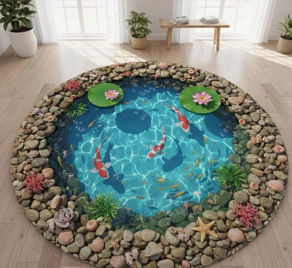 Koi Fish Rug 3D Effect Ocean Animal Rug, Sea Life Nursery Mat Realistic Carpet
