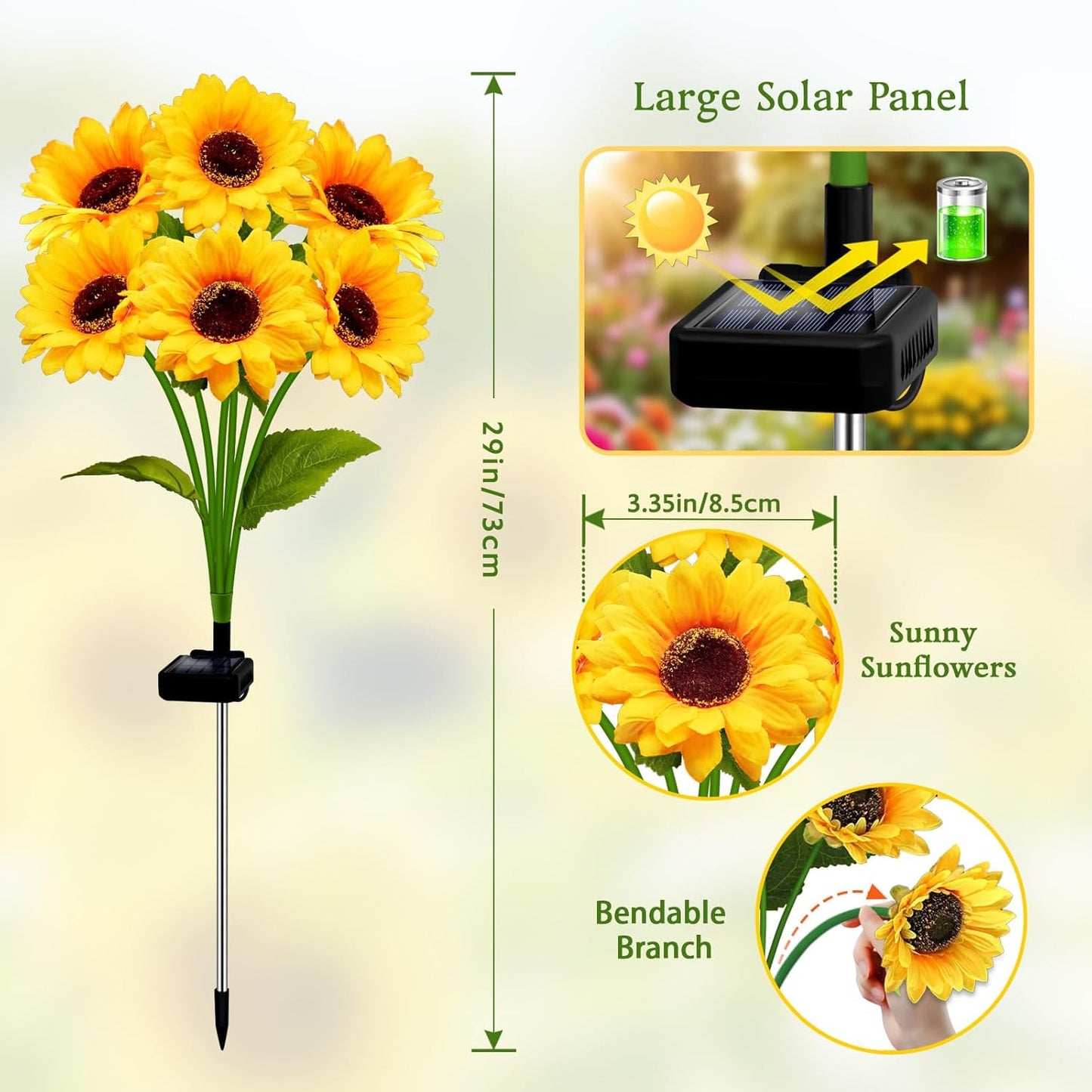6 Head Solar Simulation Sunflower LED Lights waterproof